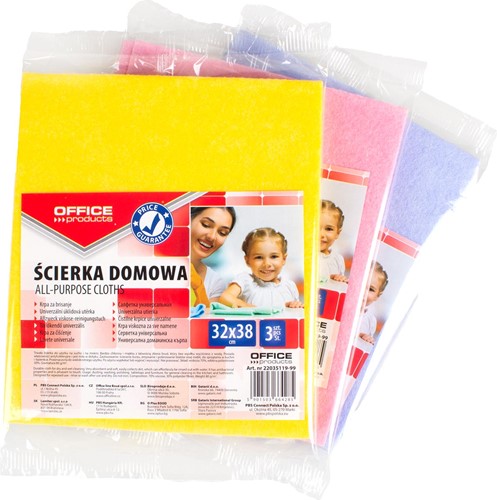 OFFICE products huishouddoekjes, universeel, ft 32 x 38 cm, geassorteerde kleuren, pak van 3 stuks
