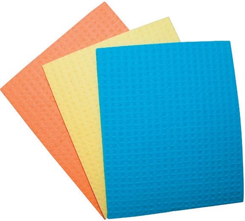 OFFICE products sponsdoekjes, ft 16 x 18 cm, geassorteerde kleuren, pak van 3 stuks