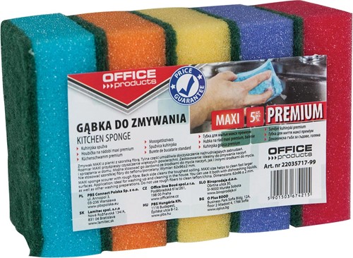 OFFICE products schuurspons, ft 6,2 x 9,6 cm, pak van 5 stuks in geassorteerde kleuren