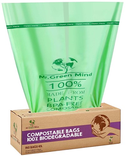 Mr. Green Mind sac à ordures Bio, 10 litres, vert, boite de 140 pièces