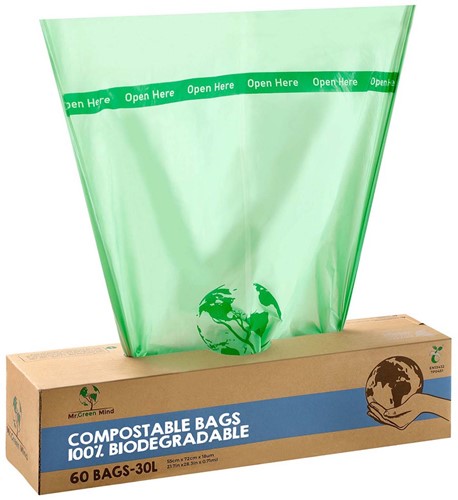 Mr. Green Mind sac à ordures Bio, 30 litres, vert, boite de 60 pièces