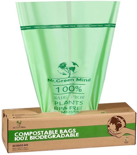 Mr. Green Mind sac à ordures Bio, 60 litres, vert, boite de 60 pièces