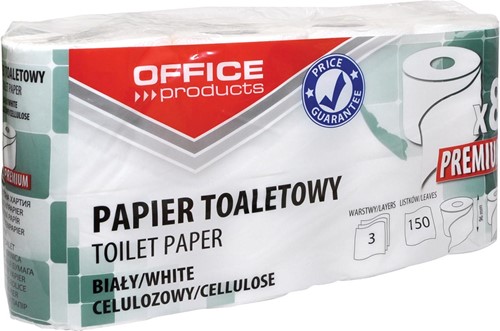 OFFICE products papier toilette, 3 pli, 150 feuilles, blanc, paquet de 8 rouleaux