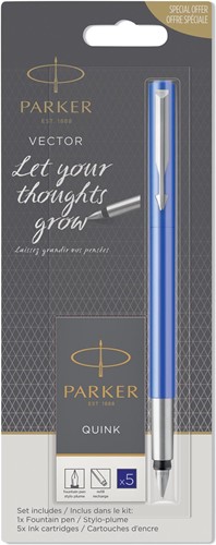 Parker vulpen Vector, blister met vulling, in geassorteerde kleuren 1+5 Stuk