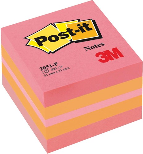 Post-it Notes mini kubus, 400 vel, ft 51 x 51 mm, roze 1 Stuk