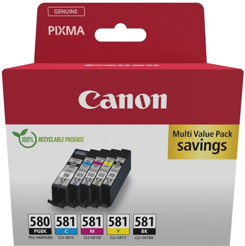 Canon cartouche d'encre 1 x PGI-580PGBK noir + 1 x CLI-581, 200 - 1.660 pages, OEM 2078C008, 4 couleurs