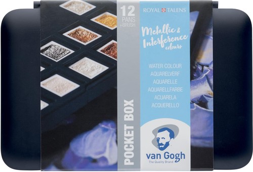 Talens Art Creation aquarelle, pocketbox 12 godets, couleurs métalliques et interférence