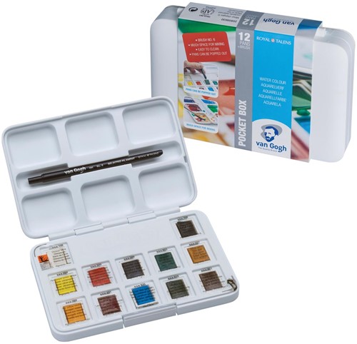 Van Gogh aquarelverf, pocket box met 12 halve napjes