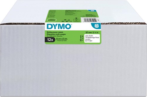 Dymo Value Pack: etiketten LabelWriter ft 57 x 32 mm, verwijderbaar, wit, doos van 12 x 1000 etiketten