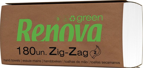 Renovagreen papieren handdoeken, Z-vouw, 2-laags, 180 vellen, pak van 20 stuks