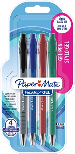 Paper Mate balpen Flexgrip Gel, blister van 4 geassorteerde stuks