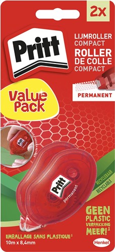 Pritt Compact lijmroller, permanent, blister met 2 stuks, 2de aan halve prijs 2 Stuk