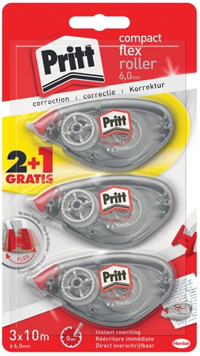 Pritt correctieroller Compact Flex 6 mm x 10 m, blister 2 + 1 gratis