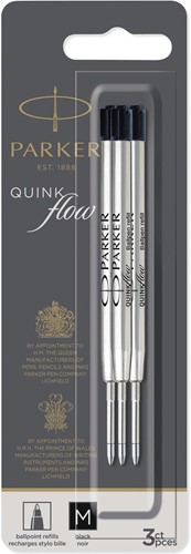 Parker Quinkflow recharge pour stylo bille, pointe moyenne, noir, blister de 3 pièces