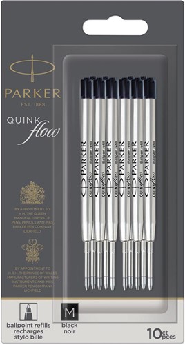 Parker Quinkflow recharge pour stylo bille, pointe moyenne, noir, blister de 10 pièces