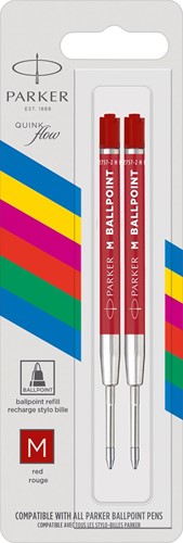 Parker Eco recharge pour stylo bille, pointe moyenne, rouge, blister de 2 pièces 2 Stuk