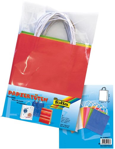 Folia papieren kraft zak, 110-125 g/m², geassorteerde kleuren, pak van 7 stuks