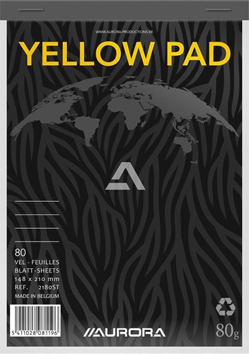 Aurora Writing recycle carnet de notes jaune A5 ligné