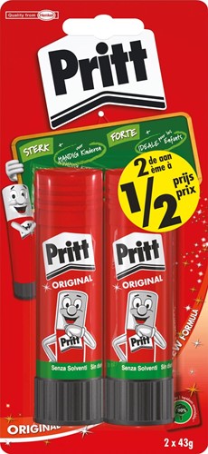 Pritt bâton de colle, 43 g, blister de 2 pièces, 2ième a moitié prix
