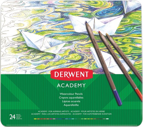 Derwent crayon aquarellable Academy , boîte métallique de 24 pièces en couleurs assorties