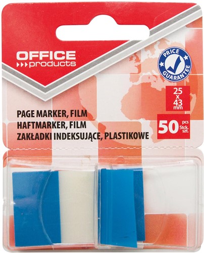 OFFICE Products index, 43 x 25 mm, blister van 50 tabs, blauw