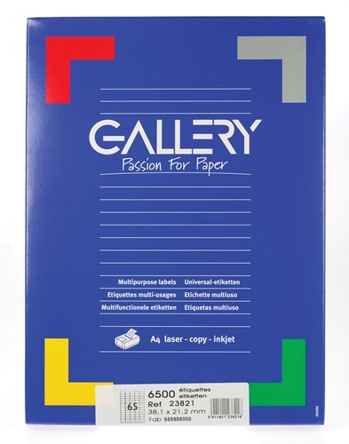 Gallery étiquettes blanches, ft 38,1 x 21,2 mm (l x h), coins arrondis, 65 par feuille