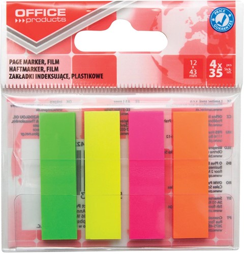 OFFICE products index, 12 x 43 mm, geassorteerde neonkleuren, ophangzakje van 4 x 35 tabs