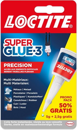 Loctite colle instantanée Super Glue Precision, 5 g + 50 % gratuit, sous blister
