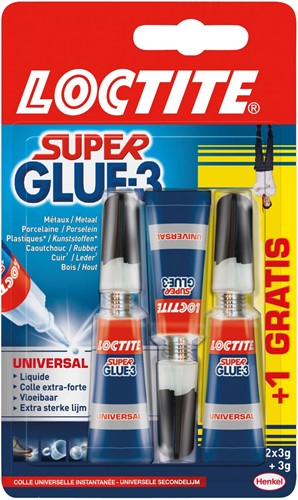 Loctite colle instantanée Super Glue Universal, 2 + 1 gratuit, sous blister