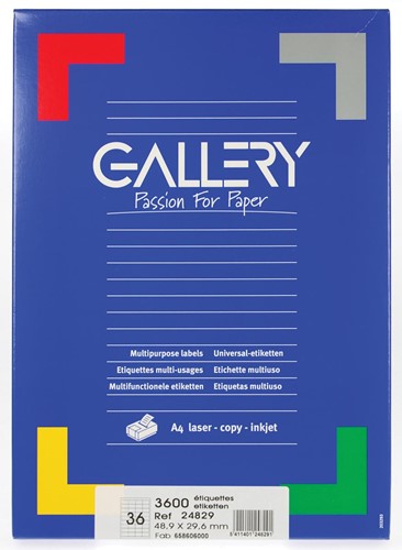 Gallery étiquettes blanches ft 48,9 x 29,6 mm (l x h), coins droits, 36 par feuille