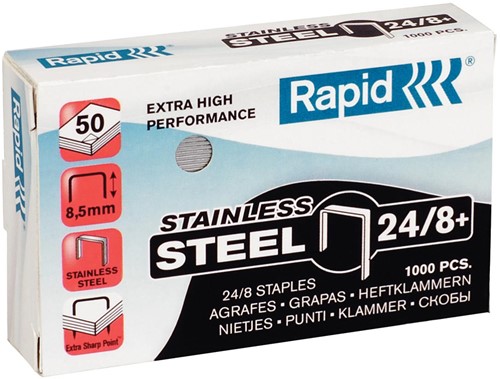 Rapid agrafes 24/8, en acier inoxydable, boîte de 1.000 agrafes 1000 Stuk