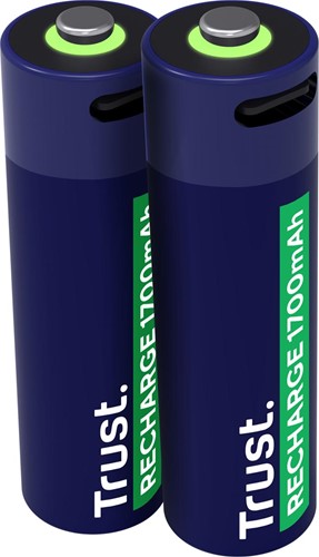 Trust piles rechargeables USB-C AA, blister 2 pièces