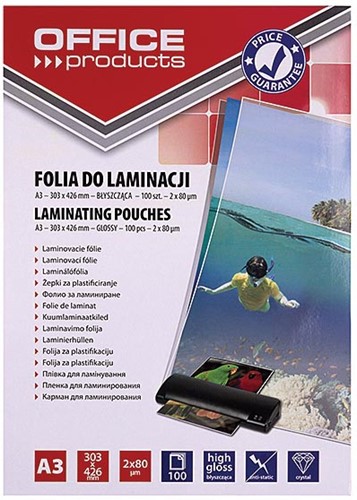 OFFICE products pochette à plastifier ft A3, 160 microns (2 x 80 microns), paquet de 100 pièces