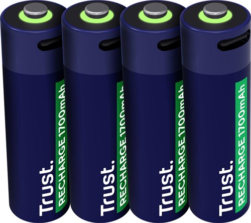 Trust piles rechargeables USB-C AA, blister 4 pièces