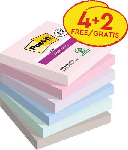Post-it Super Sticky notes Soulful, 90 vel, ft 76 x 76 mm, 4 + 2 GRATIS 6 Stuk