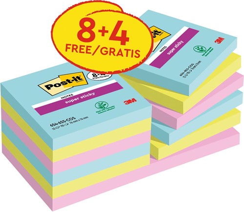 Post-it Super Sticky notes Cosmic, 90 feuilles, ft 76 x 76 mm, 8 + 4 GRATUIT