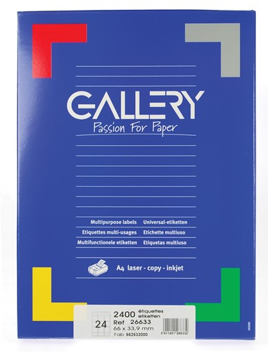 Gallery witte etiketten, ft 66 x 33,9, ronde hoeken, doos van 2.400 etiketten