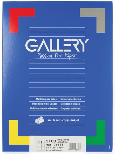 Gallery étiquettes blanches, ft 66 x 38,1 mm (l x h), coins arrondis, 21 par feuille