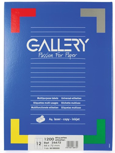 Gallery étiquettes blanches ft 66 x 72 mm (l x h), coins arrondis, 12 par feuille