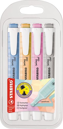 STABILO swing cool markeerstift pastel, etui van 4 stuks, assorti 4 Stuk