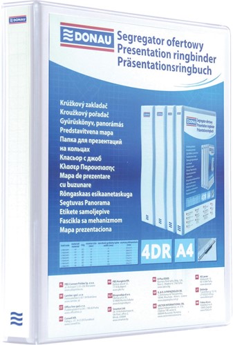 DONAU personaliseerbare ringmap, PP, ft A4, 4 D-ringen van 30 mm, wit