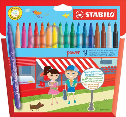 STABILO power feutre, étui de 18 pièces en couleurs assorties