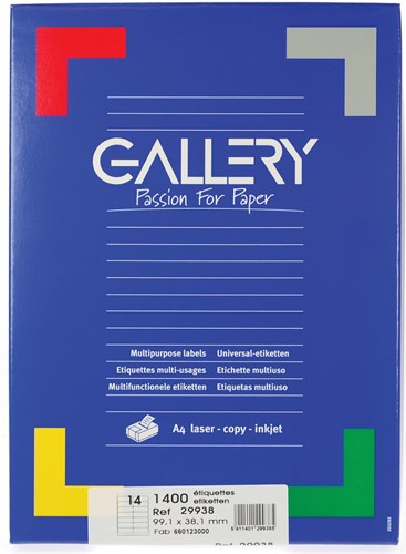 Gallery étiquettes blanches, ft 99,1 x 38,1 mm (l x h), coins arrondis, 14 par feuille