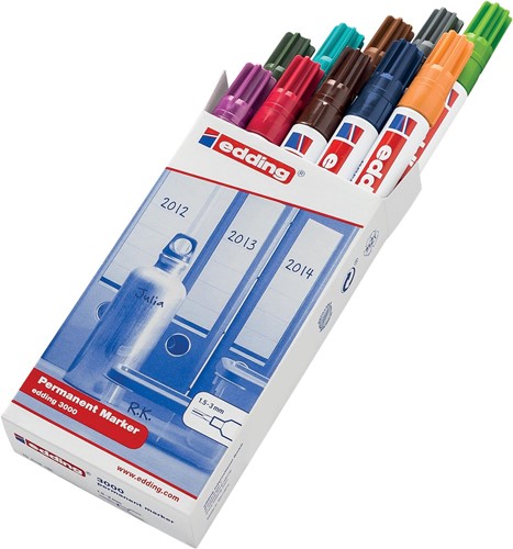 Edding marqueur permanent 3000, boîte de 10 pièces en couleurs assorties