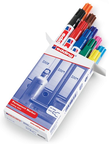 Edding marqueur permanent 3000, boîte de 10 pièces en couleurs assorties 10 Stuk