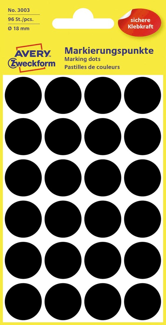 rechtop Tanzania klassiek Avery Ronde etiketten diameter 18 mm, zwart, 96 stuks 1 PAK Meyer