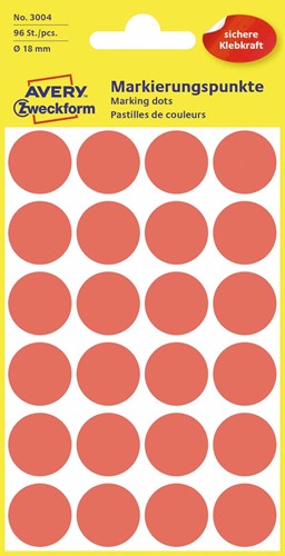 Avery Etiquettes ronds diamètre 18 mm, rouge, 96 pièces 1 Stuk