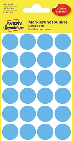 Avery Etiquettes ronds diamètre 18 mm, bleu, 96 pièces 1 Stuk