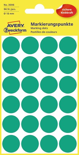 Avery Etiquettes ronds diamètre 18 mm, vert, 96 pièces 1 Stuk