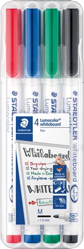 Staedtler whiteboard pen Lumocolor Pen, opstelbare box met 4 stuks in geassorteerde kleuren 4 Stuk